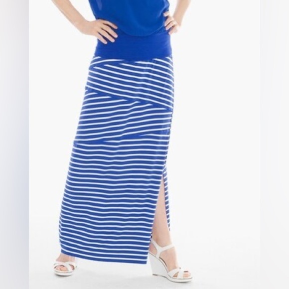 Chicos Tinley maxi striped blue white nautical skirt size 3 XL NWT flattering - Picture 4 of 7